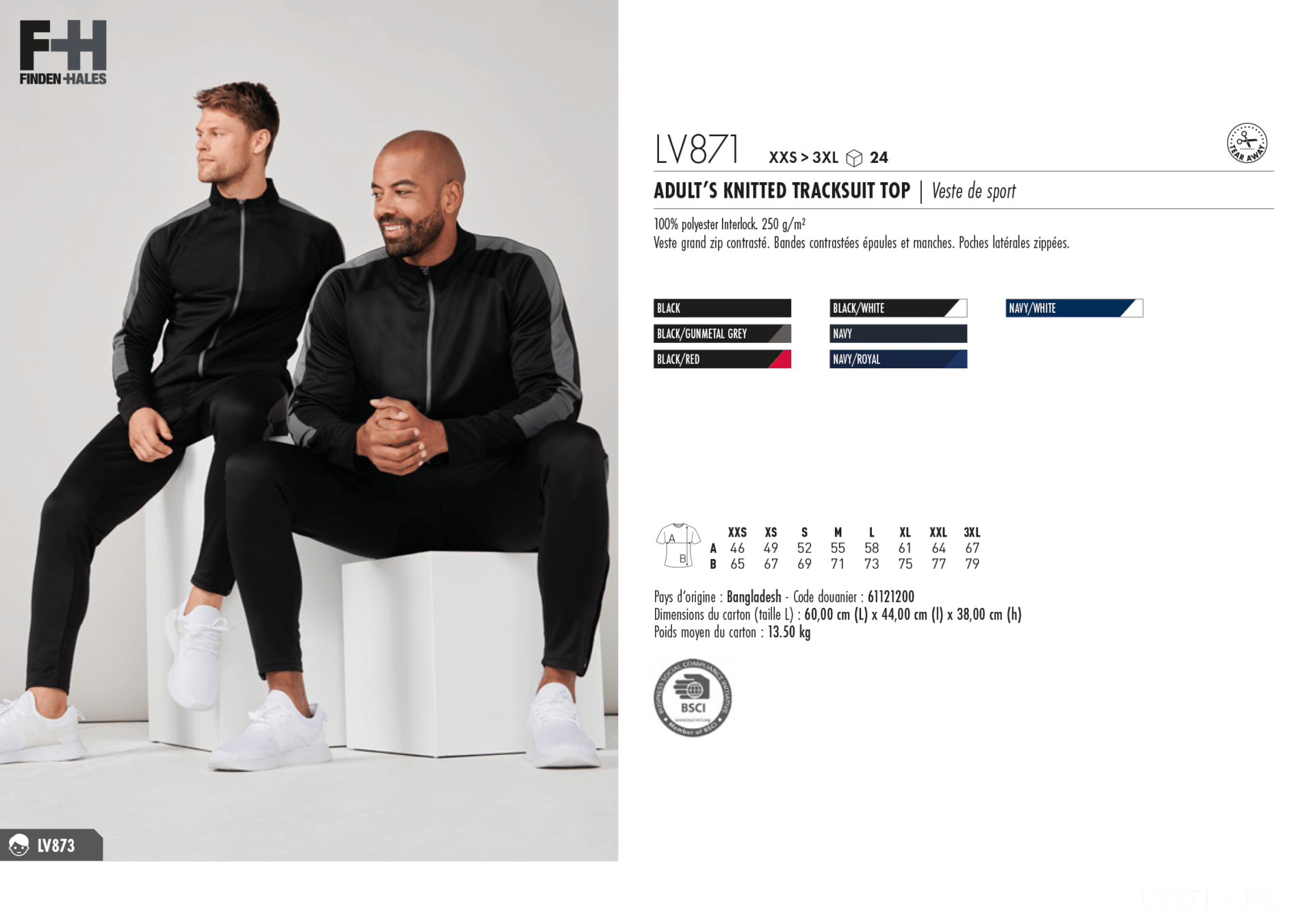 Fiche technique vestes clubs lv871