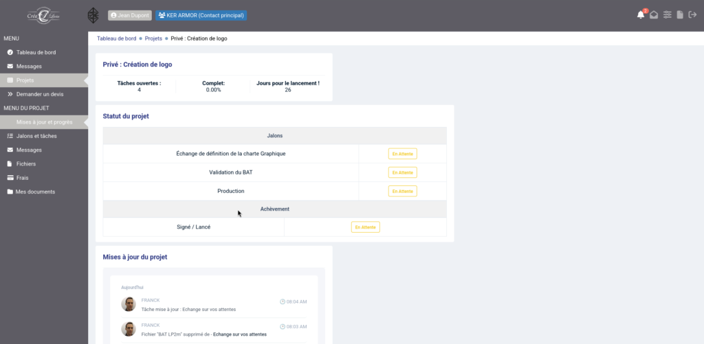 détails des projets sur l'espace client