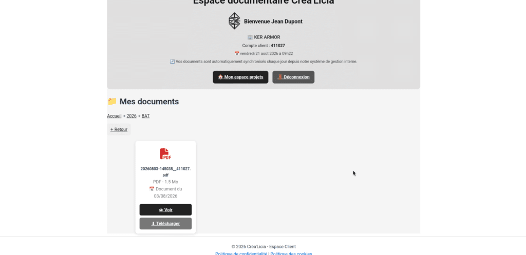 Capture d'écran dossier GED